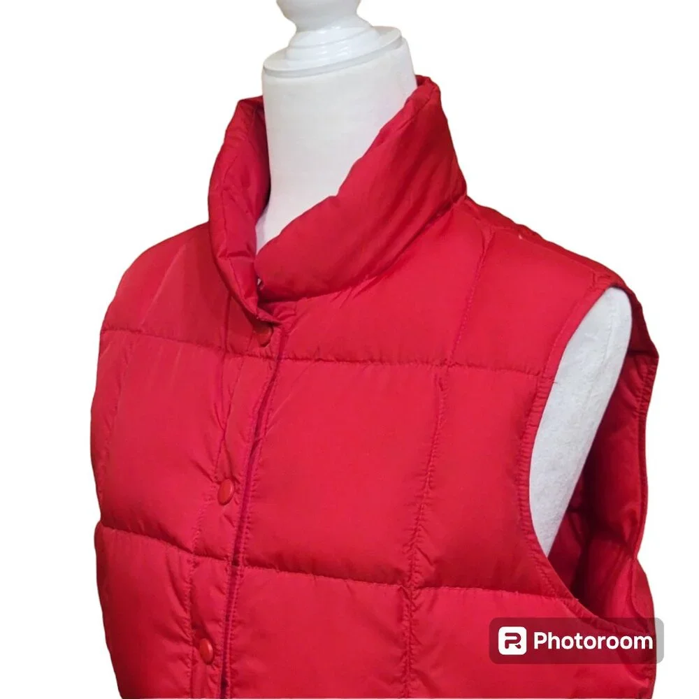 Lands' End Goose Down Snap Front Puffer Vest w Pockets Vibrant Red Sz M (10-12)